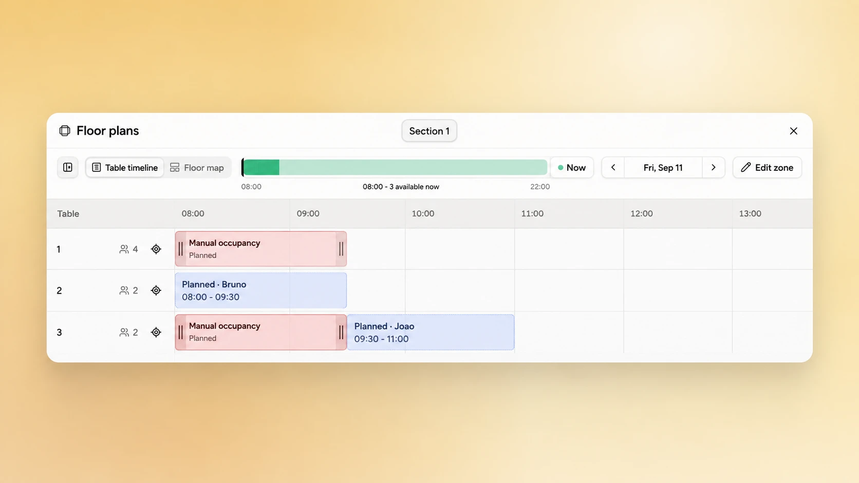 Real-time table status