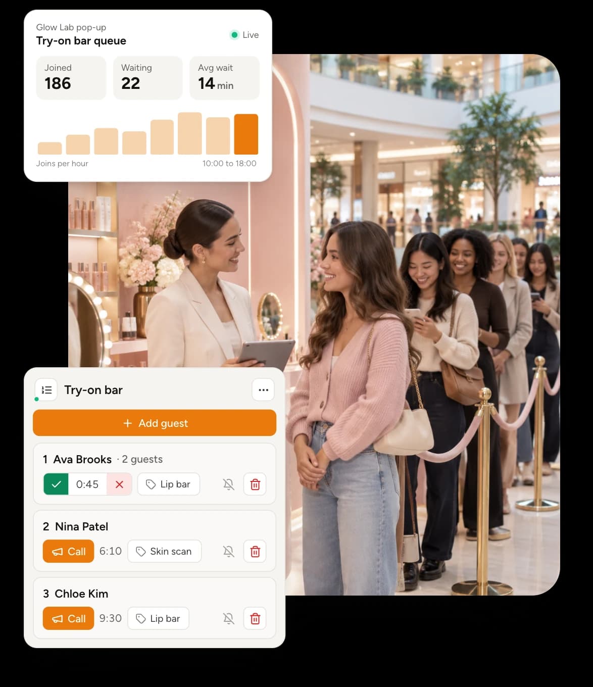 Queue management for events, pop-ups and brand activations