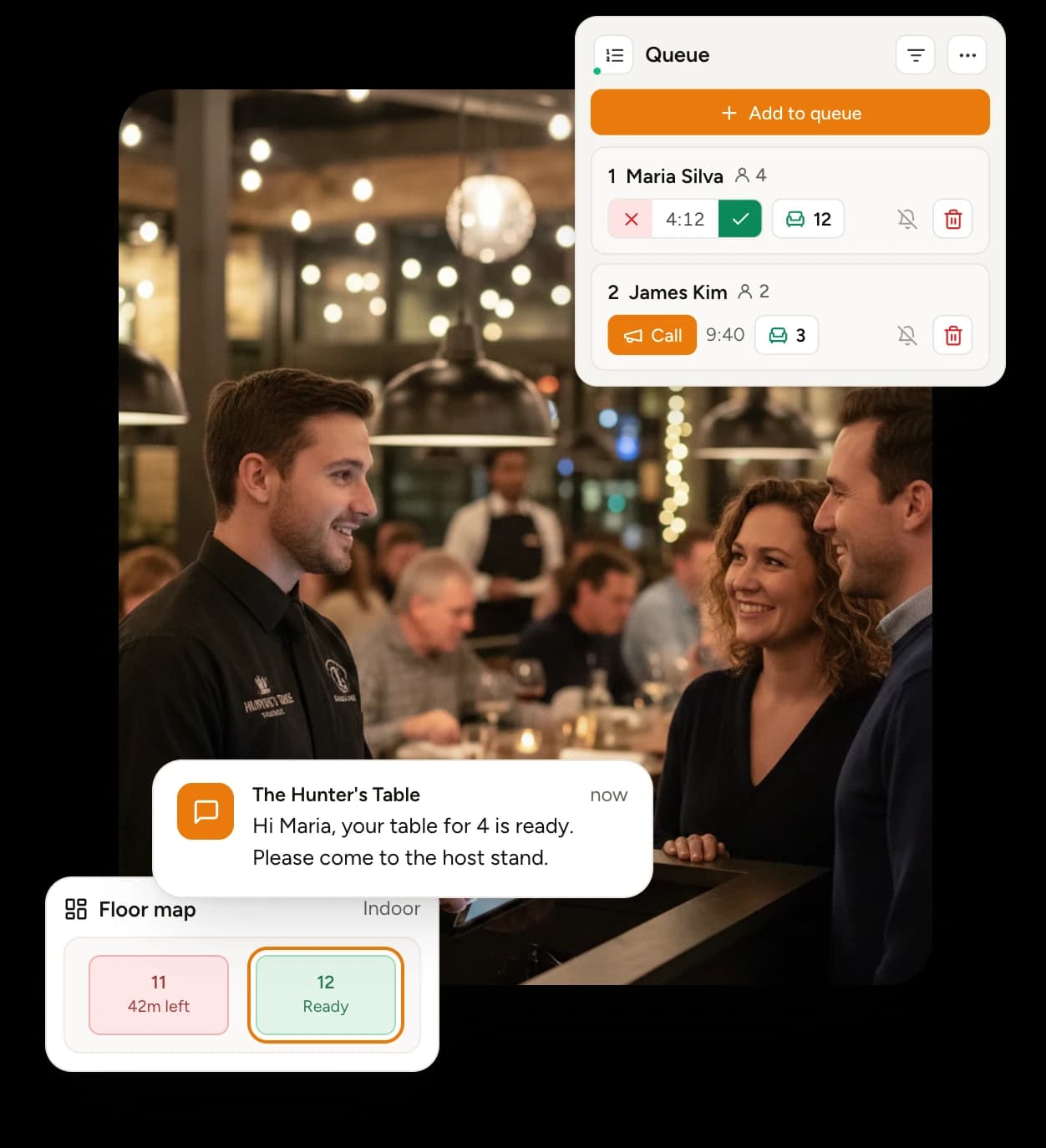 The queue and table management system for busy restaurants