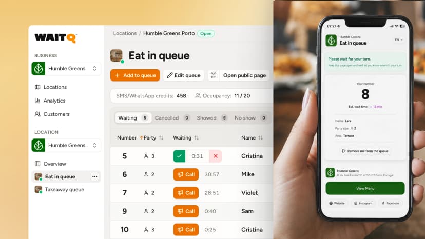 Restaurant waitlist with a live floor map